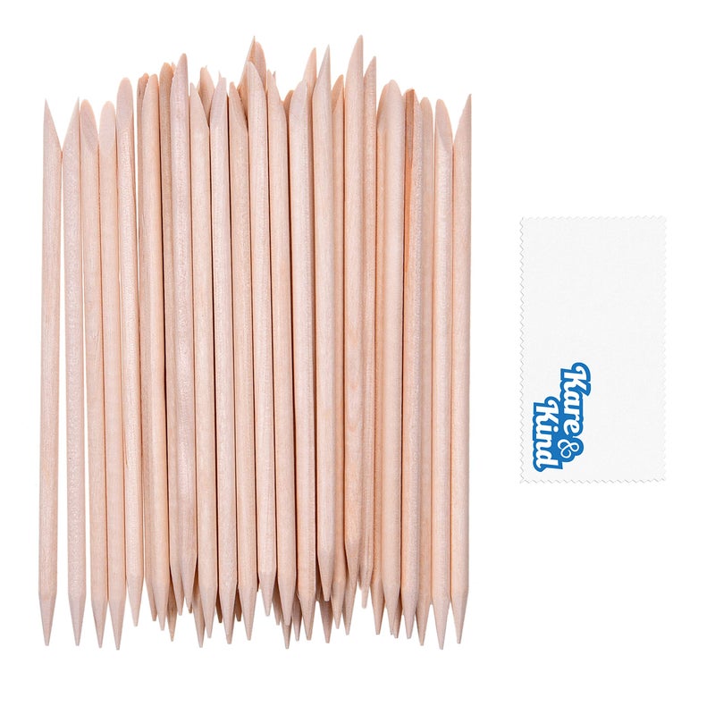Kare Kind Kare & Kind 100x Double-Sided Orange Wood Nail Sticks - Cuticle Pusher Remover Cleaner - Manicure, Pedicure, DIY - Home, Nail Salon - for Beginners and Profesional Nail Technicians - Image 1